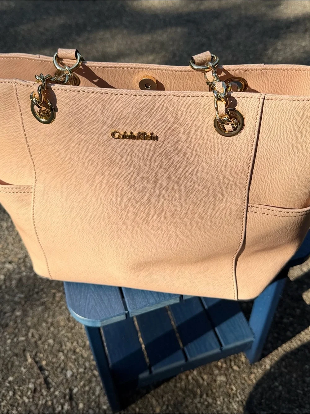 Calvin Klein Peach Tote with Gold Chain Handles